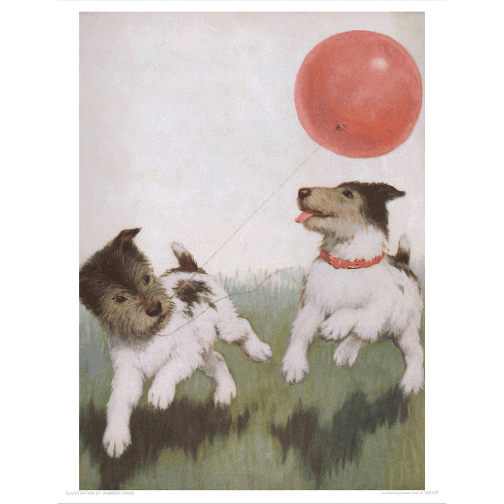 Running Dogs With A Balloon - Delightful Dogs Art Print