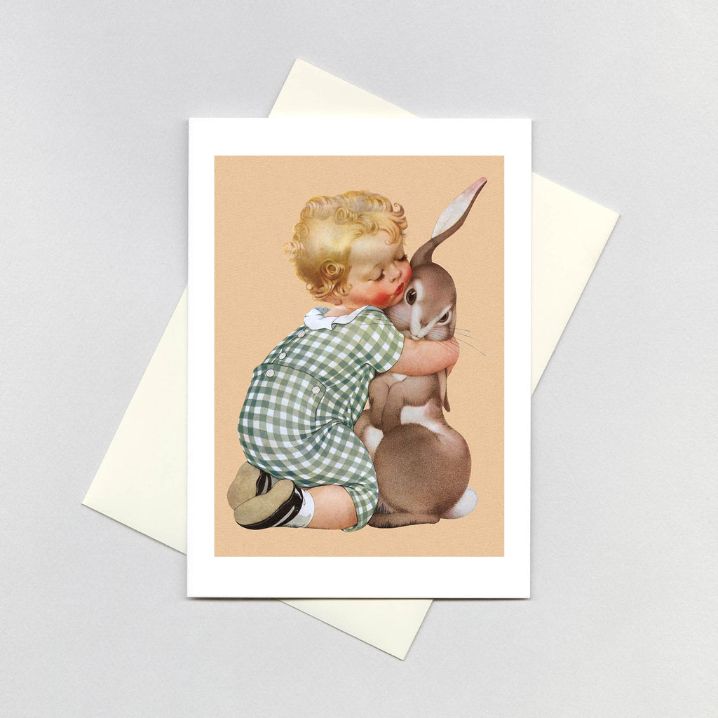 Boy Hugging Rabbit - Friendship Greeting Card