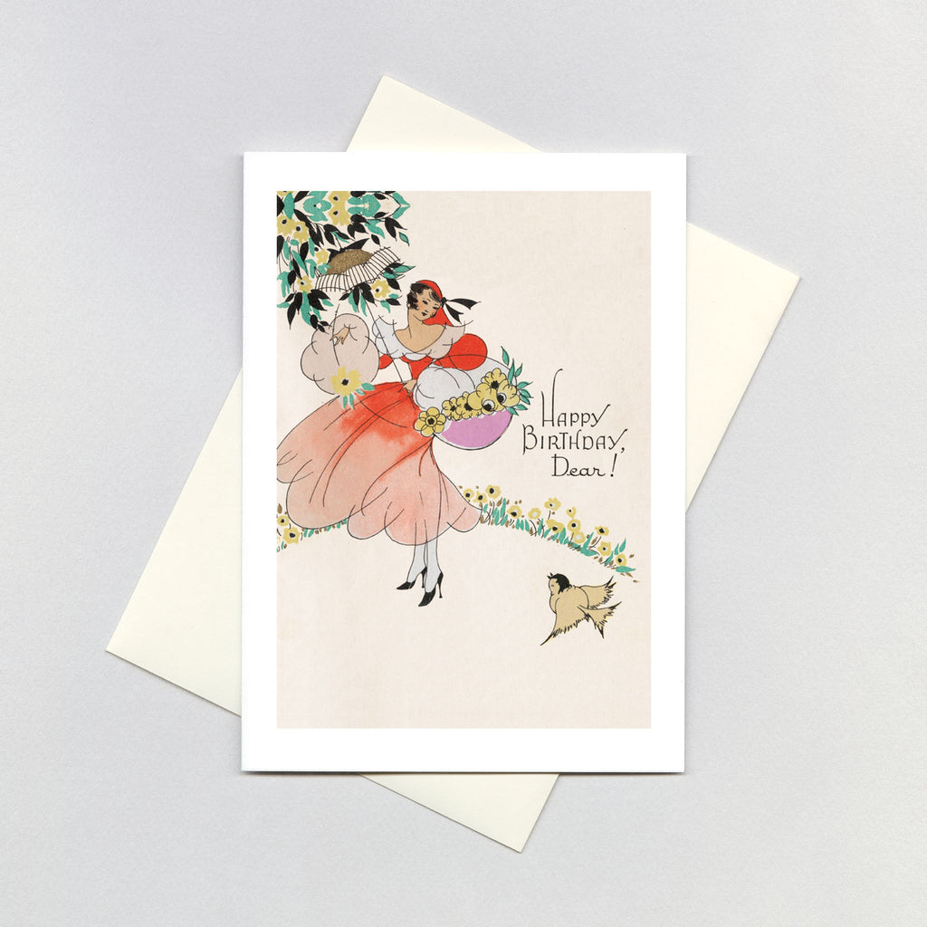 Lady With Flowers - Birthday Greeting Card