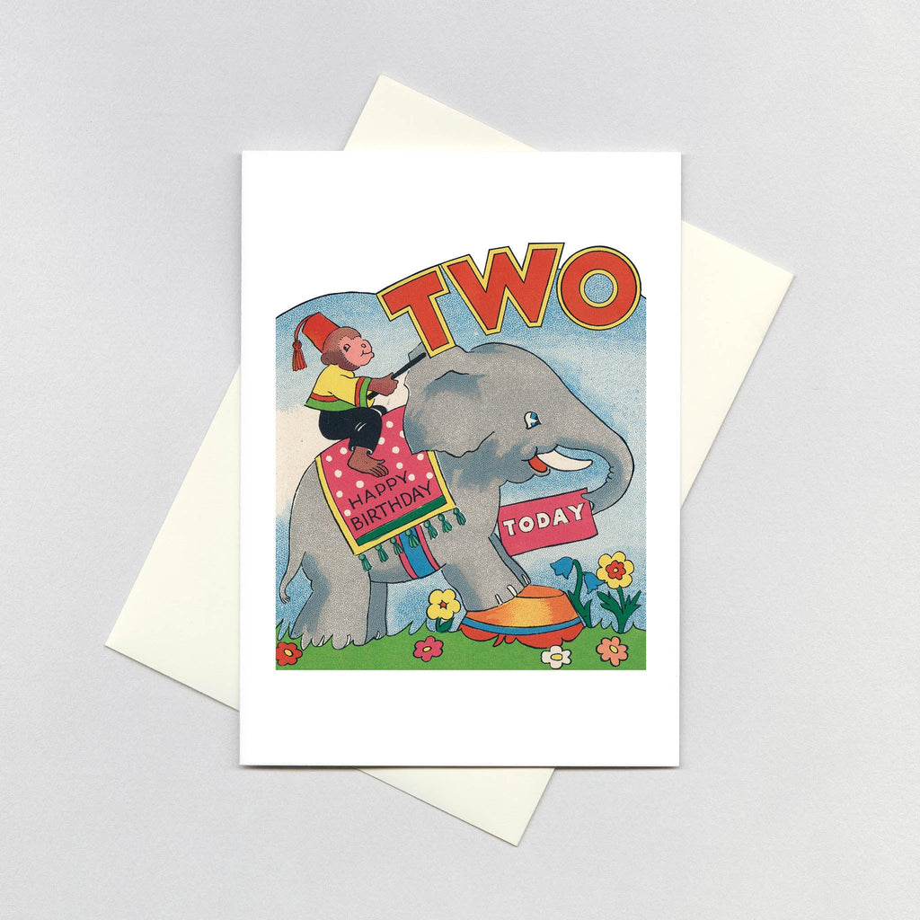 Monkey on Elephant - 2nd Birthday - Birthday Greeting Card