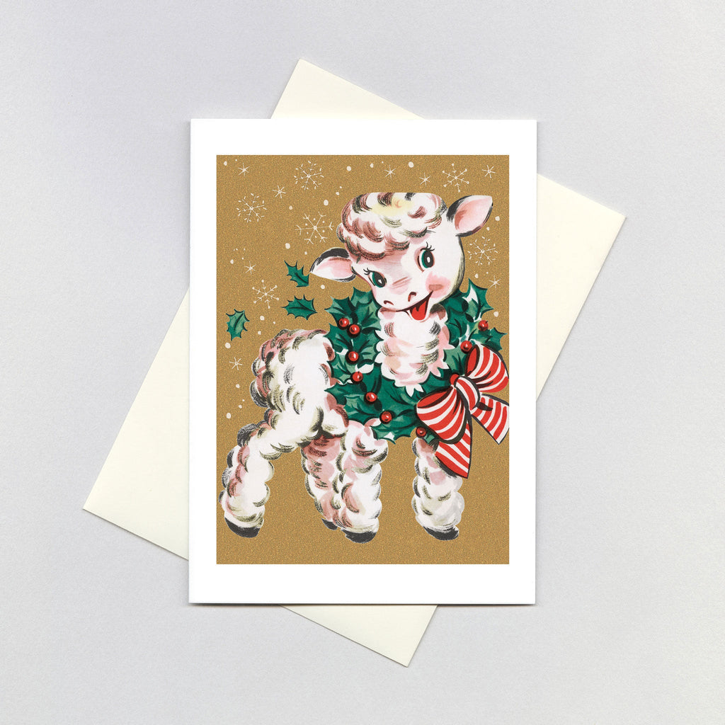 Lamb Wearing Wreath - Christmas Greeting Card