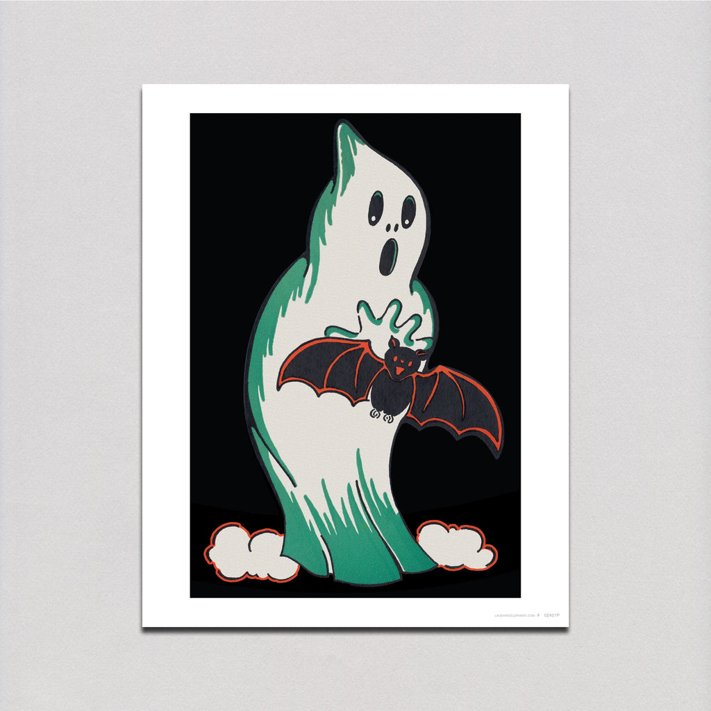 Halloween Ghost and Bat - Halloween Art Print