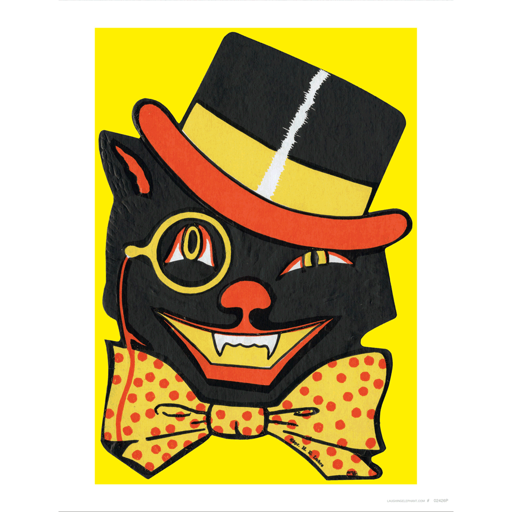 Black Cat Wearing a Bowtie - Halloween Art Print