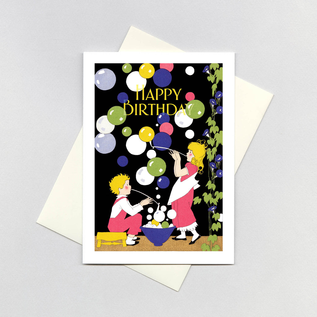 Children Blowing Bubbles - Birthday Greeting Card