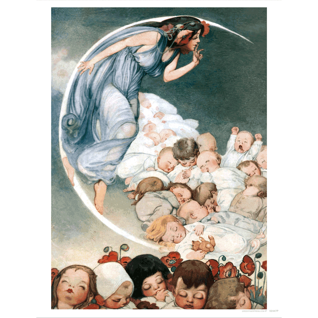 Moon Lady with Babies - Books & Readers Art Print