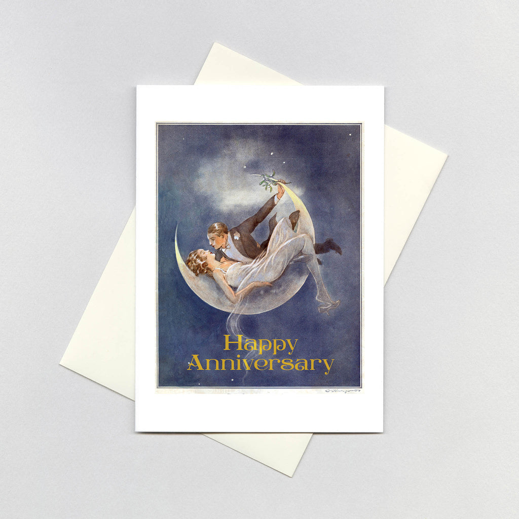 1920's Couple in Crescent Moon - Anniversary Greeting Card