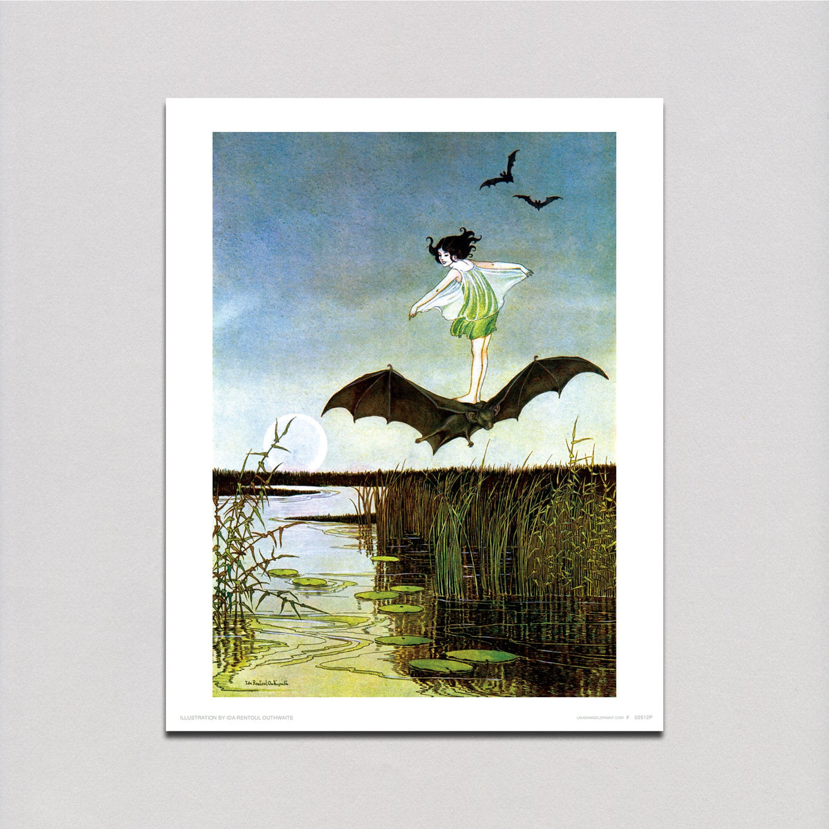 Little Witch Riding Bat - Witches Art Print – Laughing Elephant Wholesale