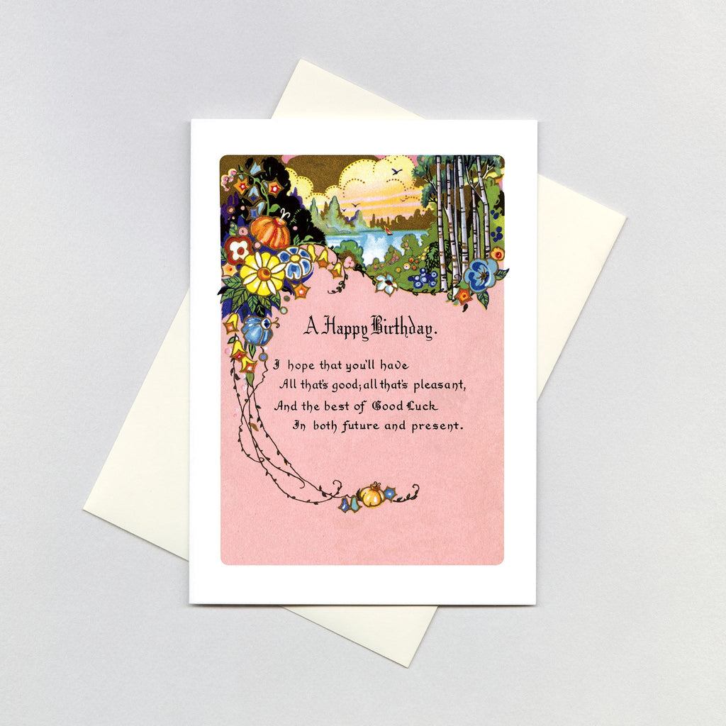 Floral Landscape - Birthday Greeting Card