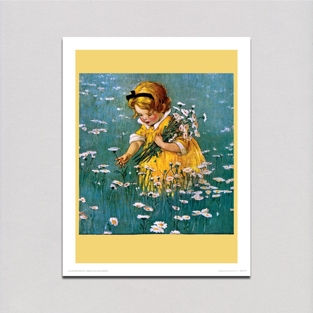 Little Girl Picking Daisies - Jessie Willcox Smith Art Print