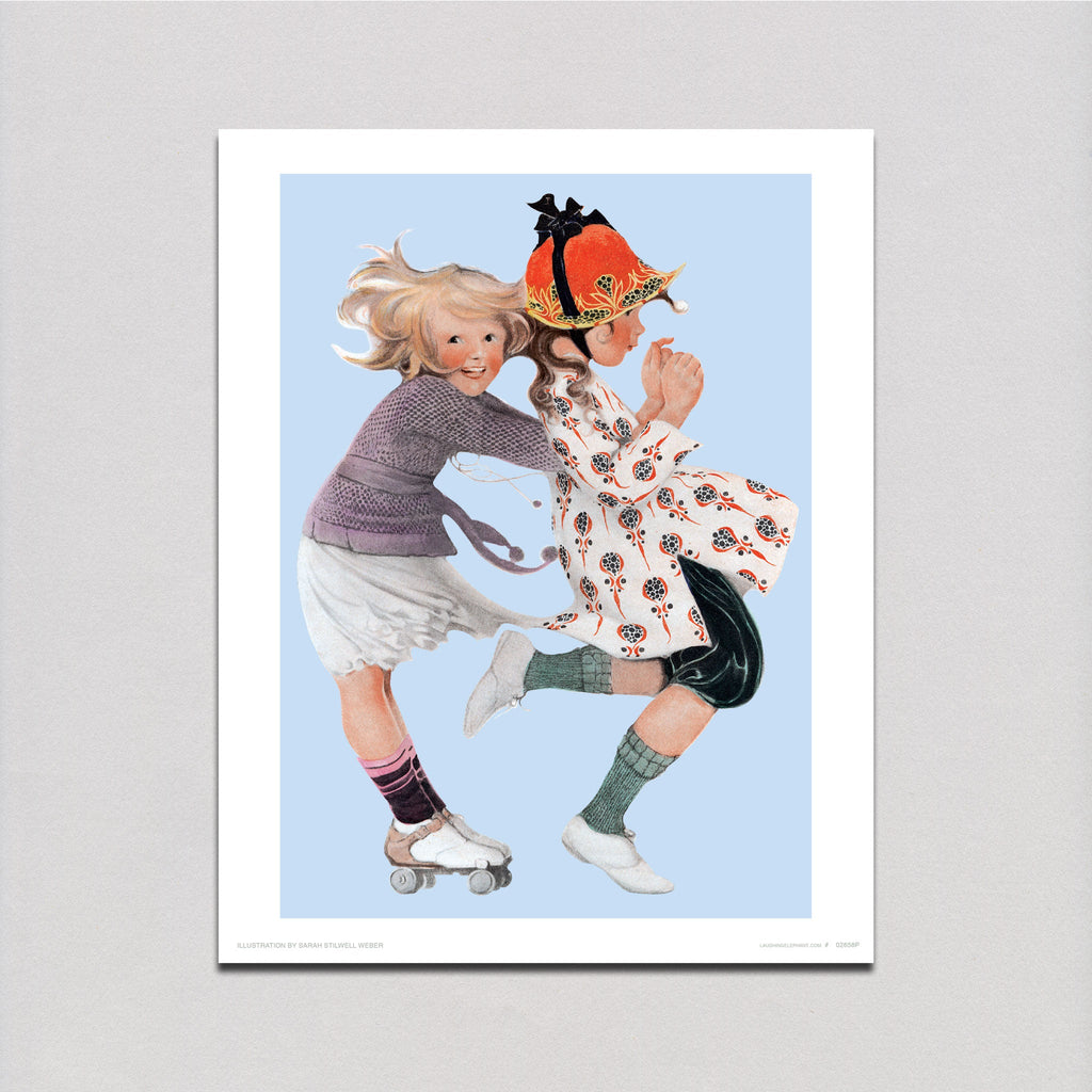Girls Roller Skating - Children Art Print