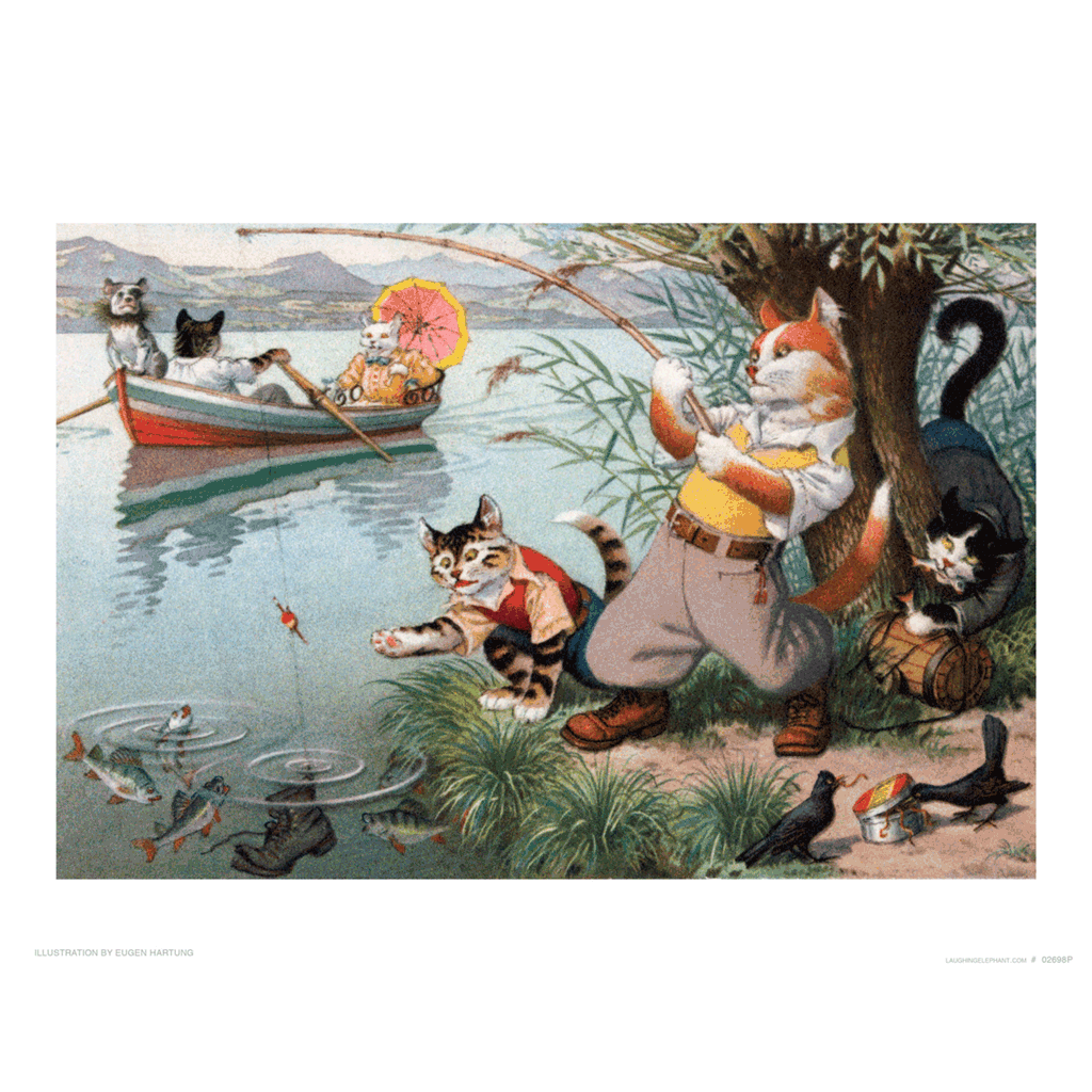 A Cat Fishing Trip - Captivating Cats Art Print – Laughing