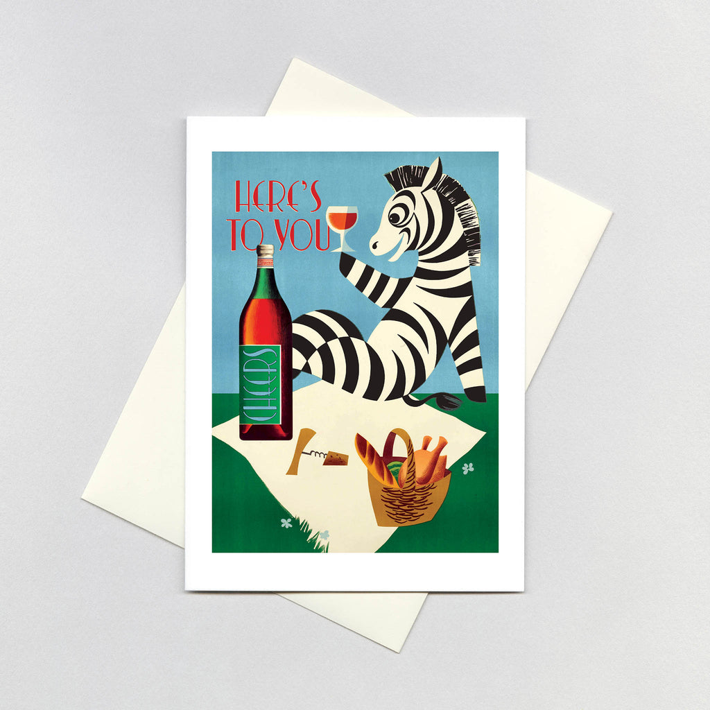 Toasting Zebra - Friendship Greeting Card