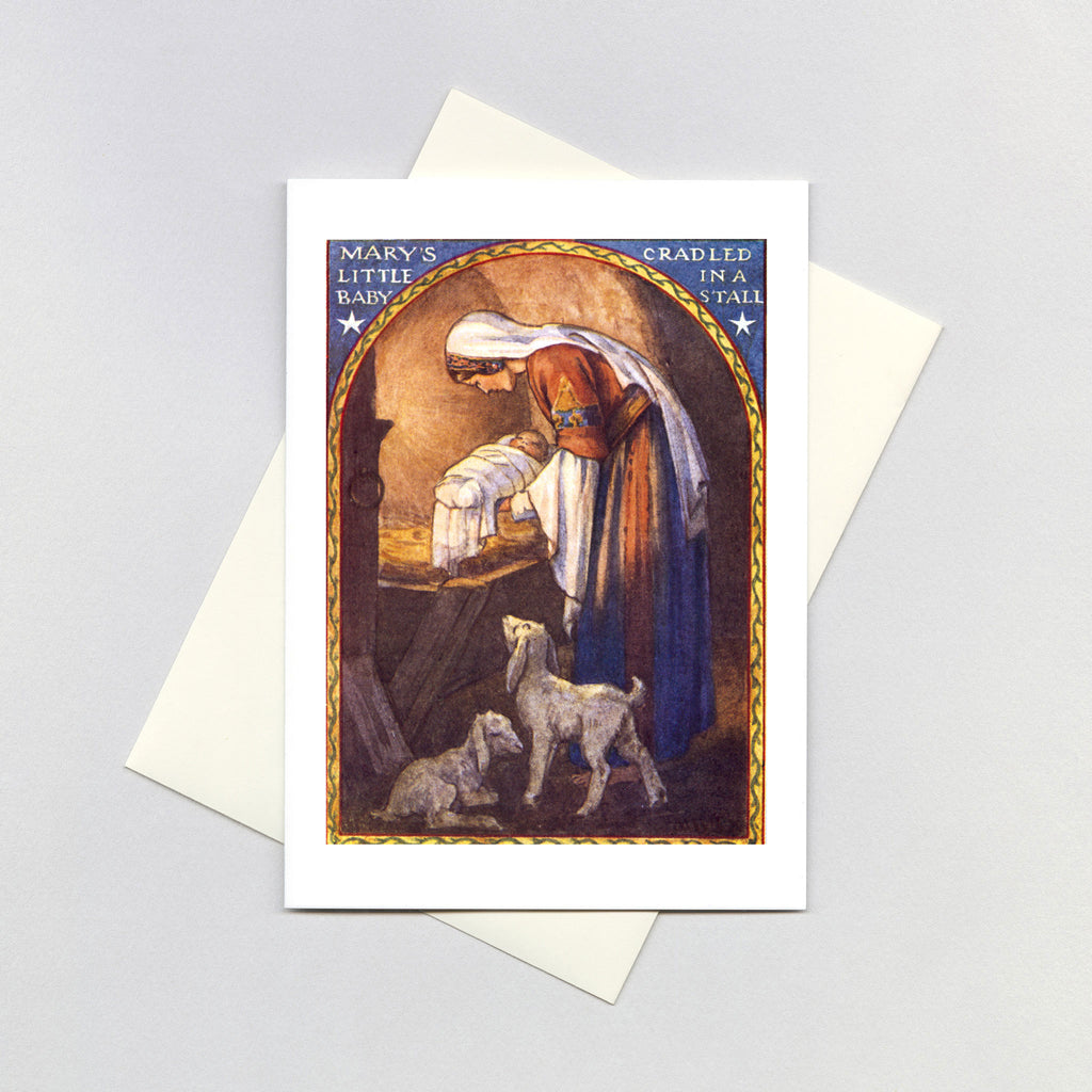 Mary Laying Jesus in the Manger - Christmas Greeting Card