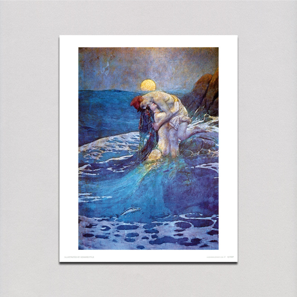 A Moonlight Tryst With A Mermaid - Mermaids Art Print
