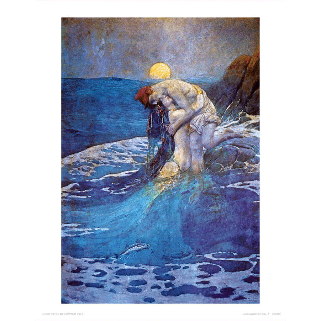 A Moonlight Tryst With A Mermaid - Mermaids Art Print