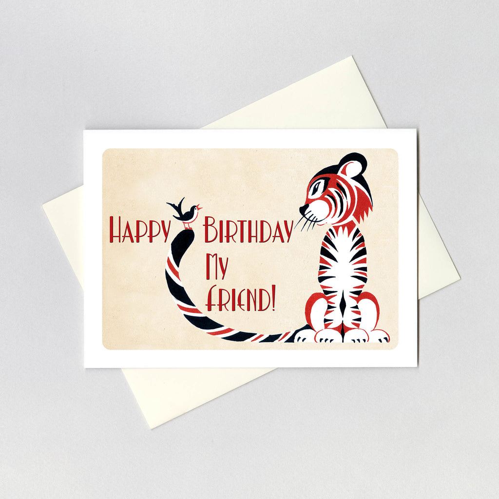 Tiger With Bird Friend - Birthday Greeting Card