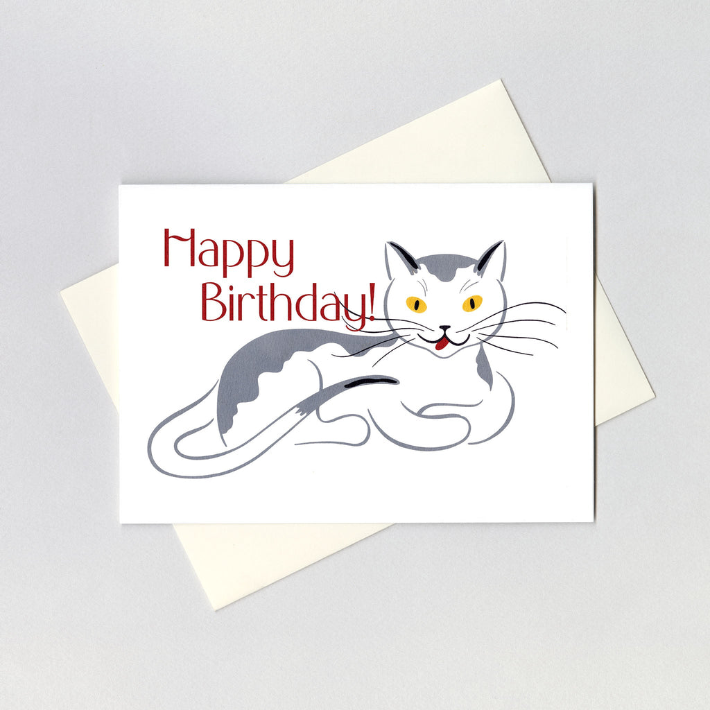 Smiling Cat With Golden Eyes - Birthday Greeting Card