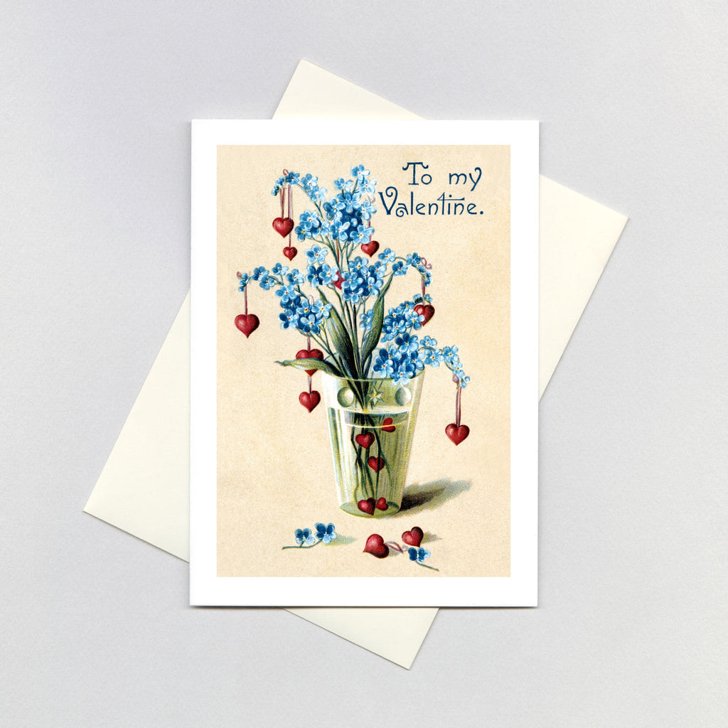 Vase of Hearts and For-get-me-nots - Valentine's Day Greeting Card