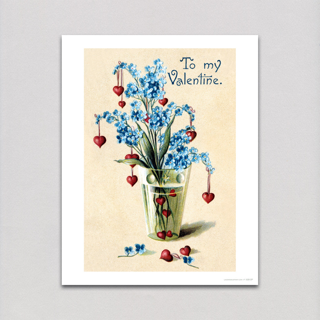 Vase of Hearts and For-get-me-nots - Valentine's Day Art Print