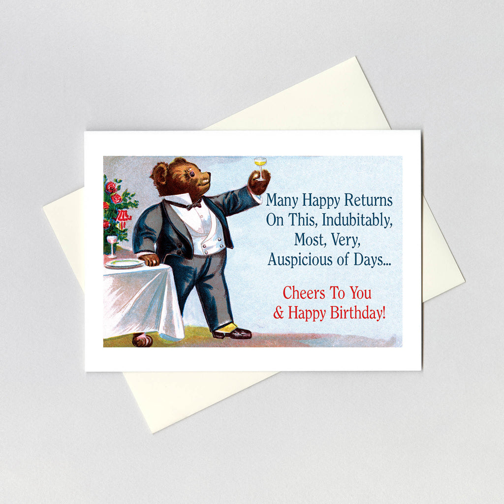 Tuxedo Bear Toasting - Birthday Greeting Card