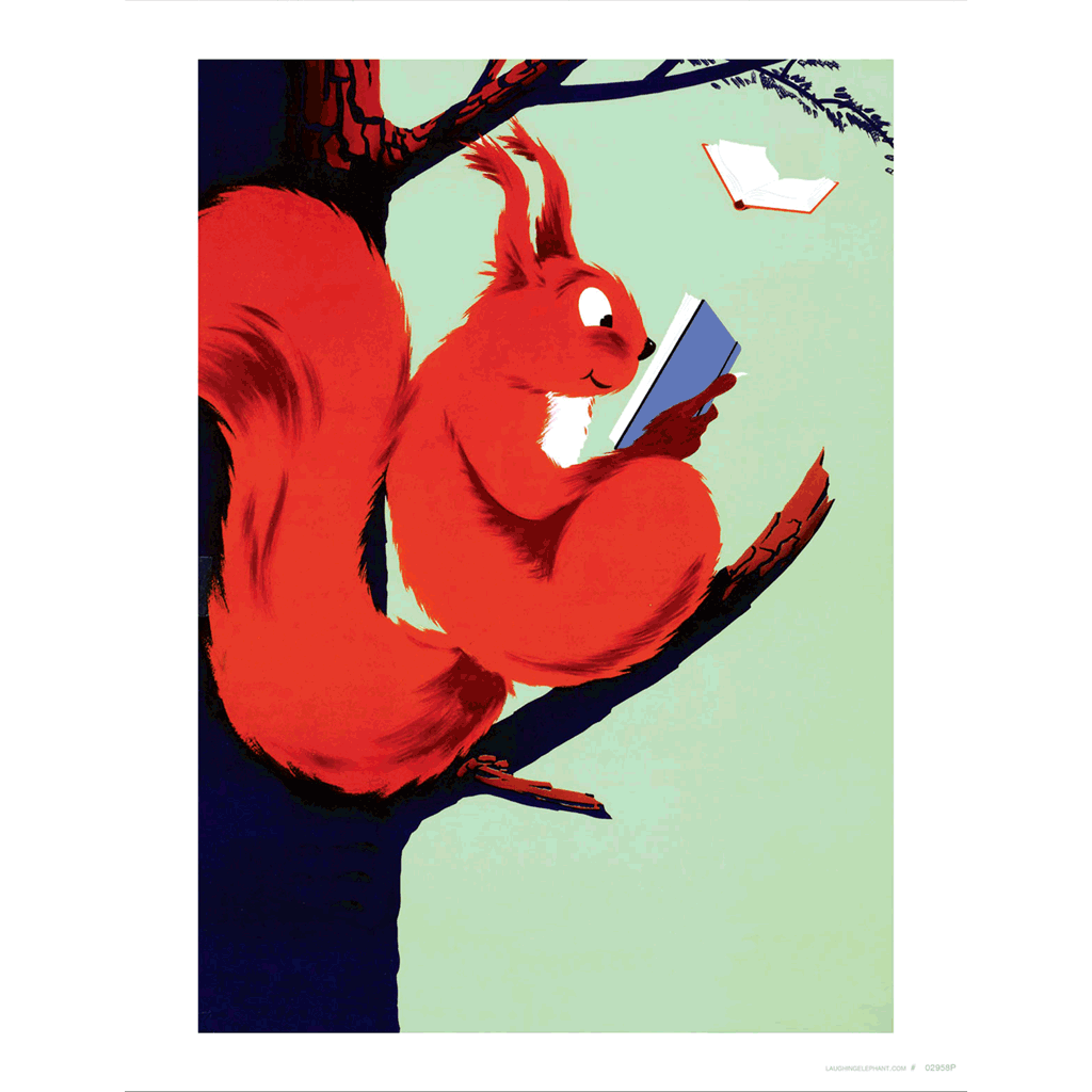 Squirrel Reading - Books & Readers Art Print