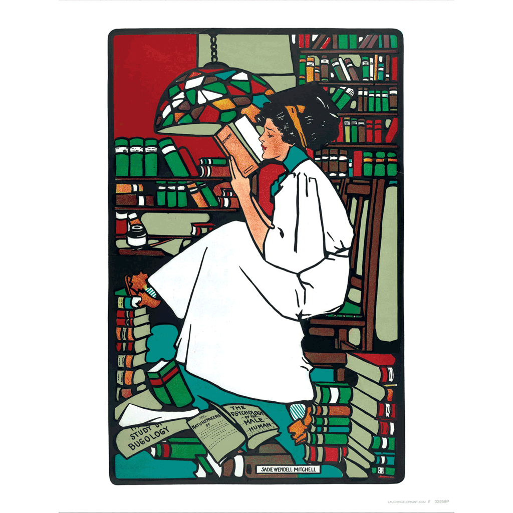 Woman Reading in a Library - Books & Readers Art Print