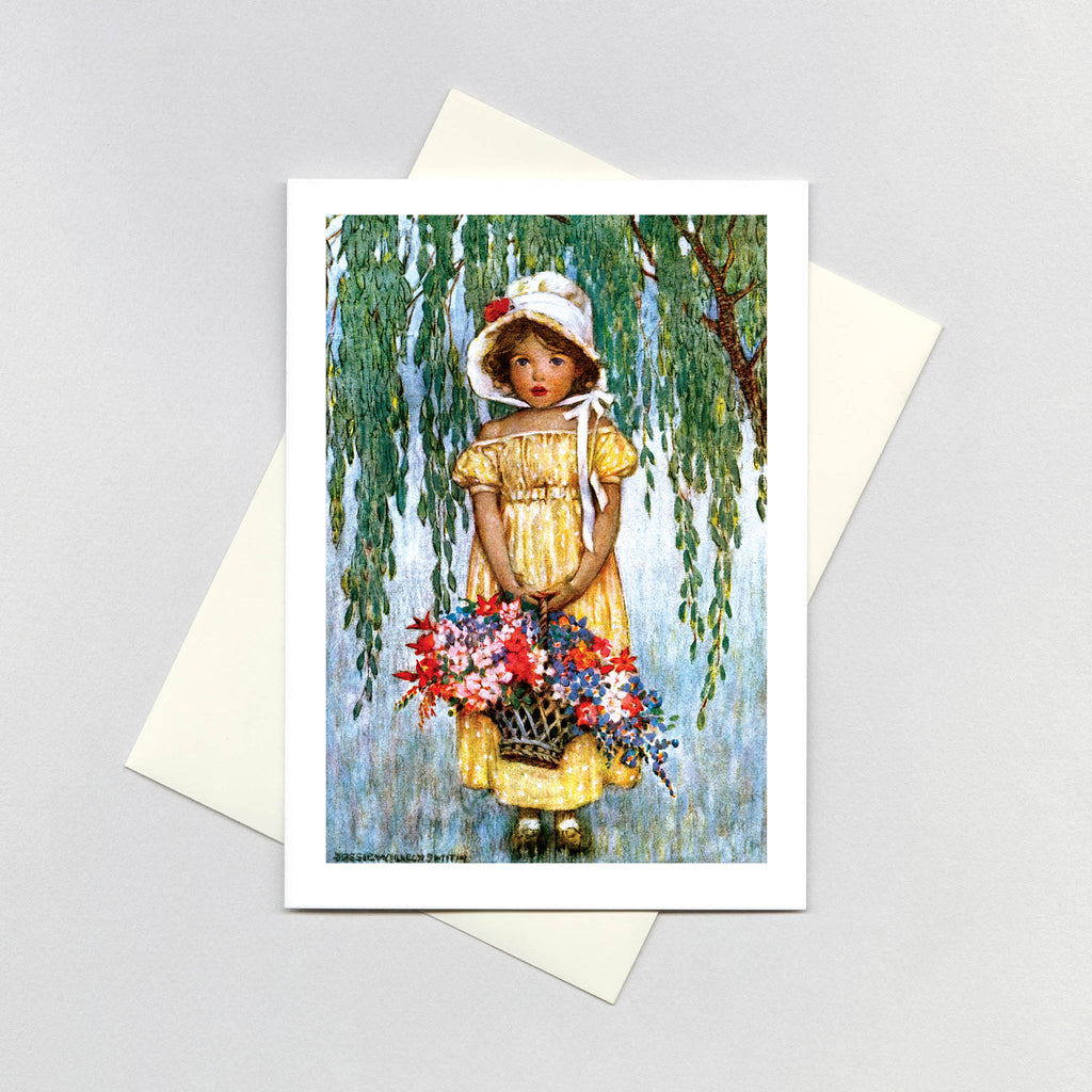 Little Girl with a Basket of Flowers - Thank You Greeting Card