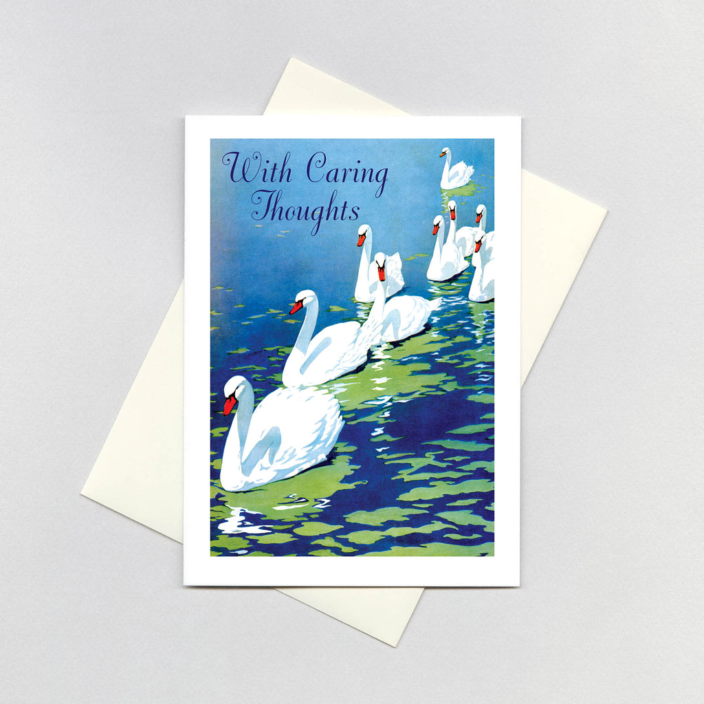 Swans on Green Water - Sympathy Greeting Card