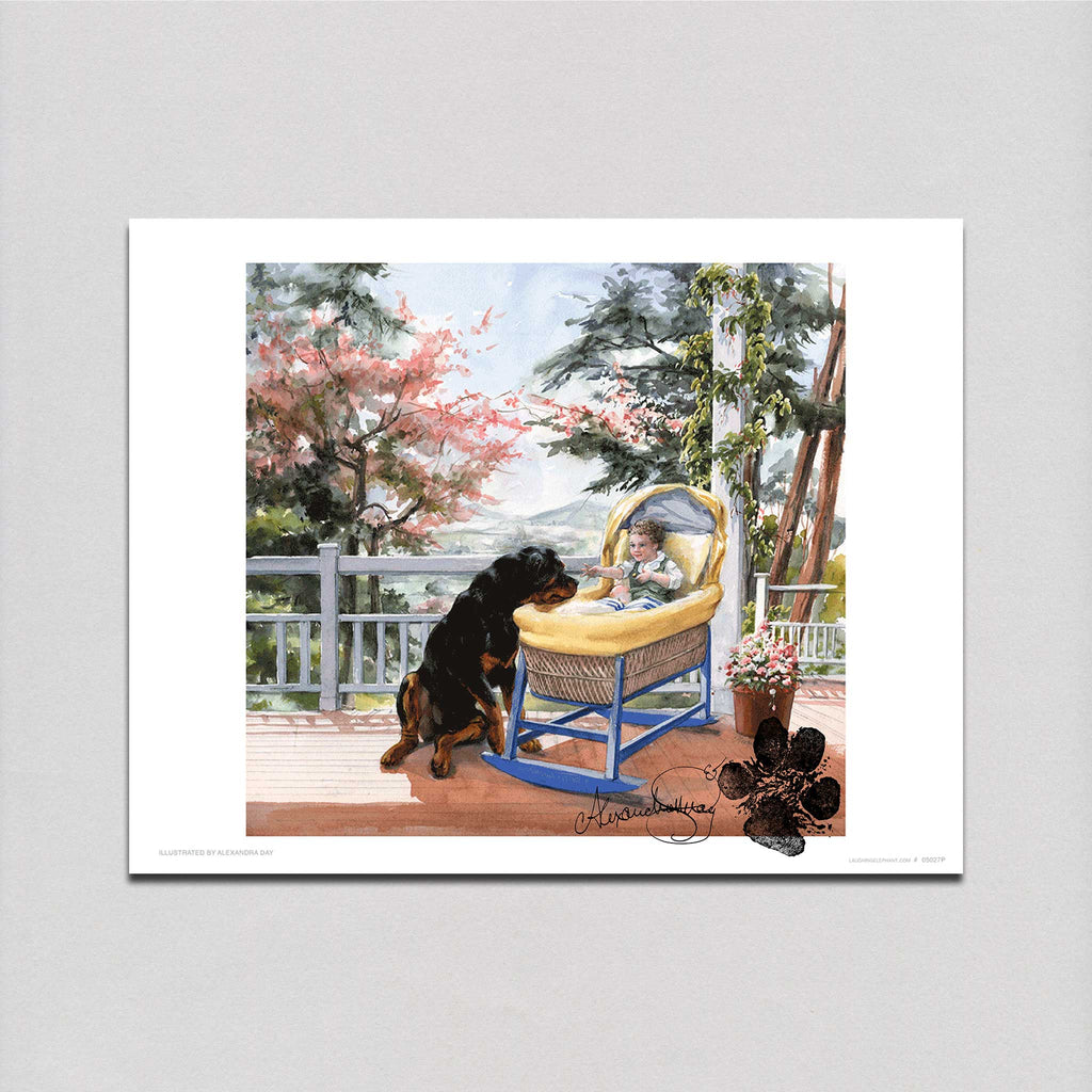 Carl Guarding a Baby in a Cradle - Good Dog, Carl Art Print (Signed)