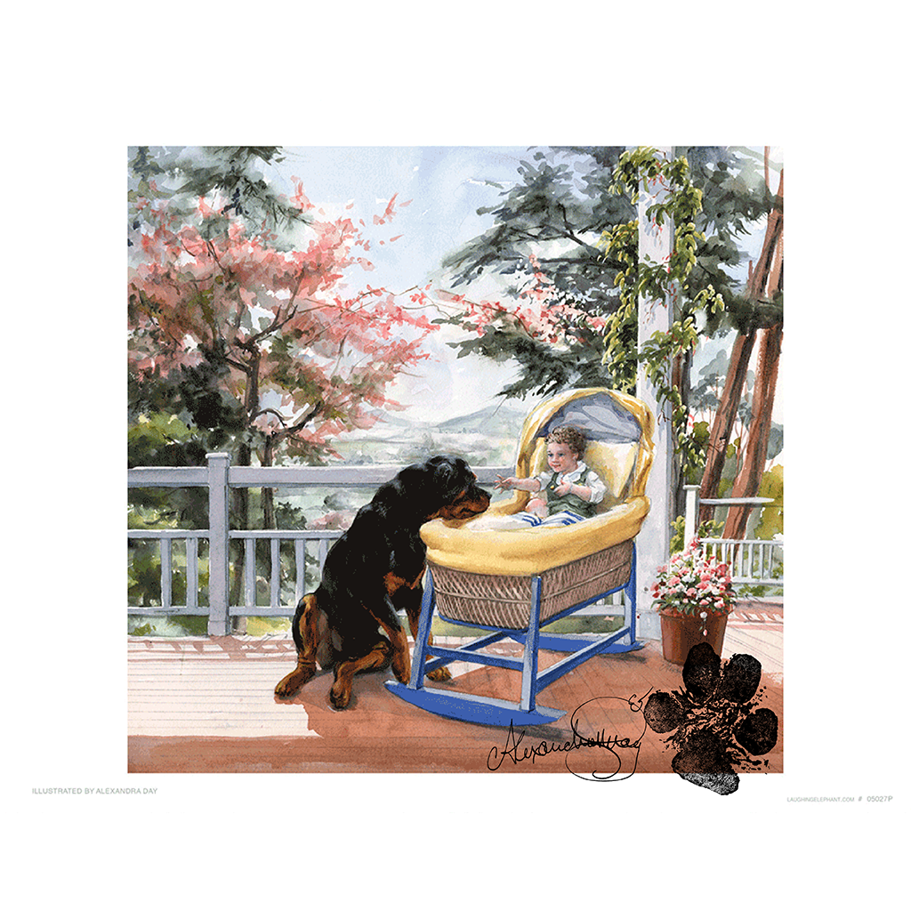 Carl Guarding a Baby in a Cradle - Good Dog, Carl Art Print (Signed)