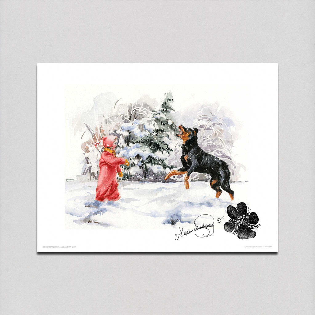 Carl Catching Snowball - Good Dog, Carl Art Print (Signed)