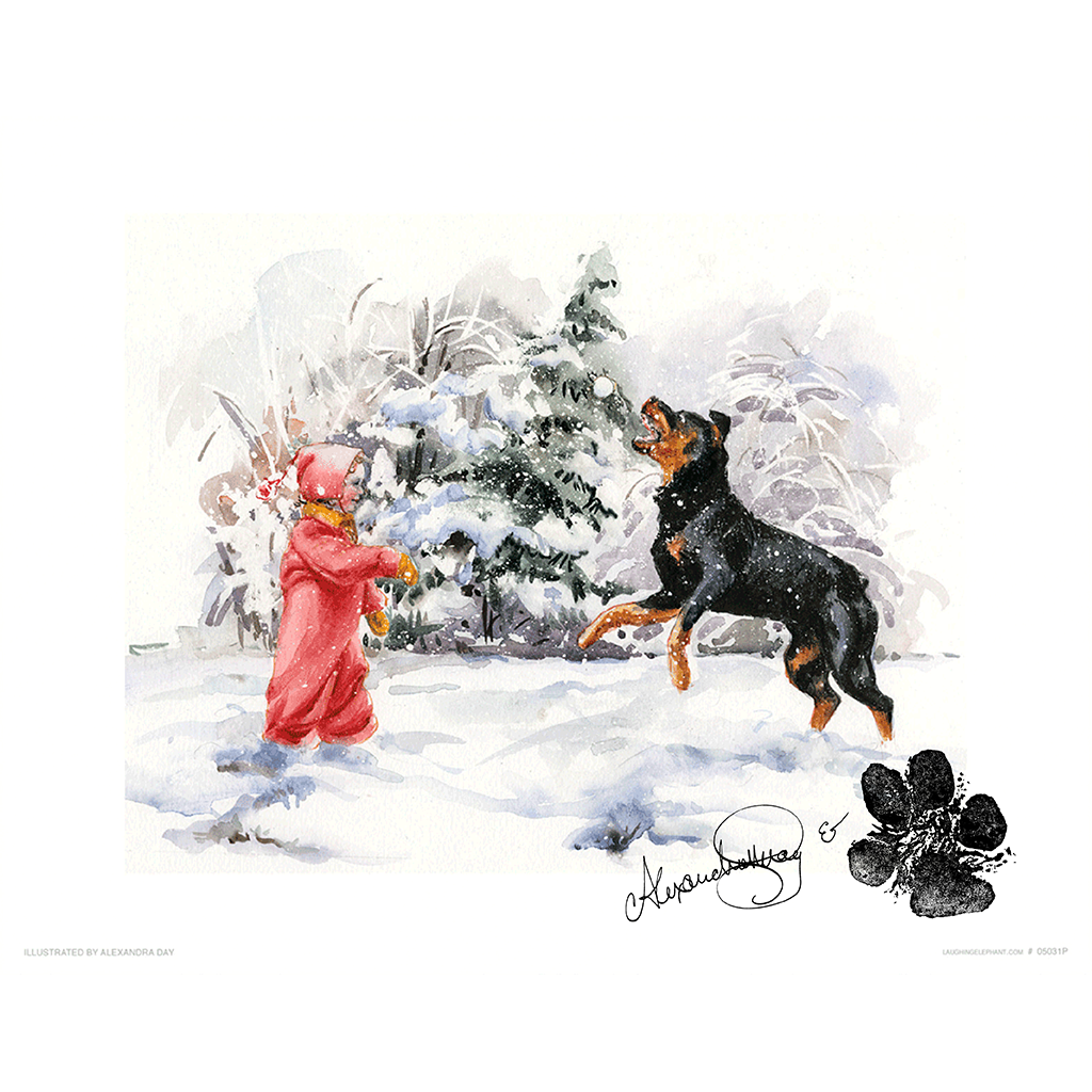 Carl Catching Snowball - Good Dog, Carl Art Print (Signed)