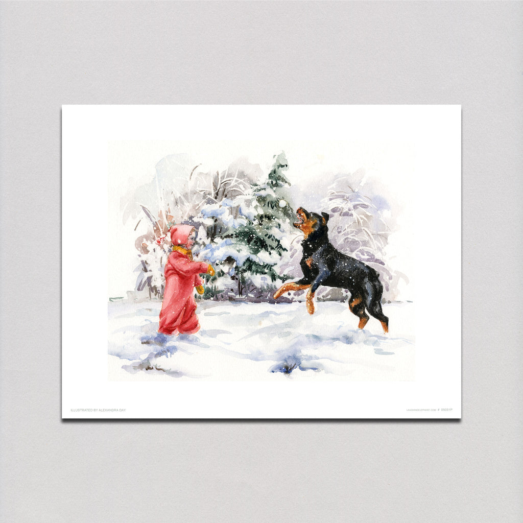 Carl Catching Snowball - Good Dog, Carl Art Print