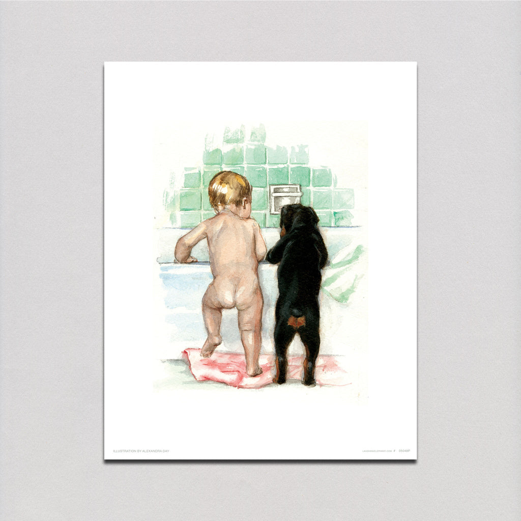 Puppy Carl at the Bathtub - Good Dog, Carl Art Print