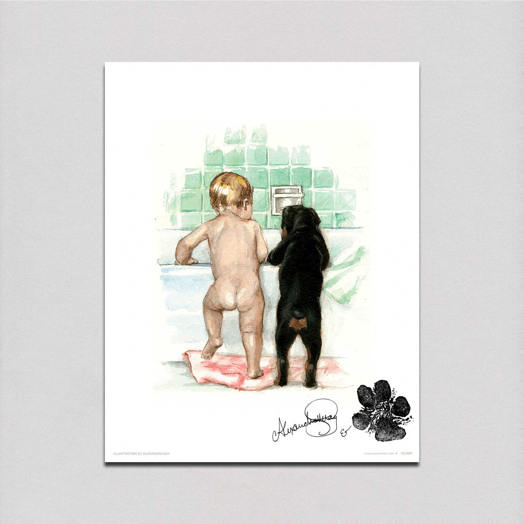 Puppy Carl at the Bathtub - Good Dog, Carl Art Print (Signed)