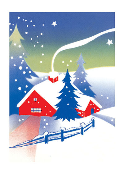 A Red Cabin In The Snow - Christmas Greeting Card