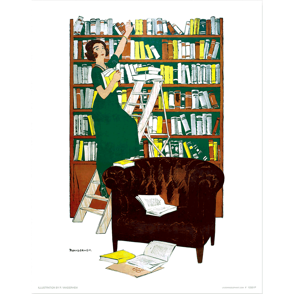 Book Lady on a Ladder - Books & Readers Art Print