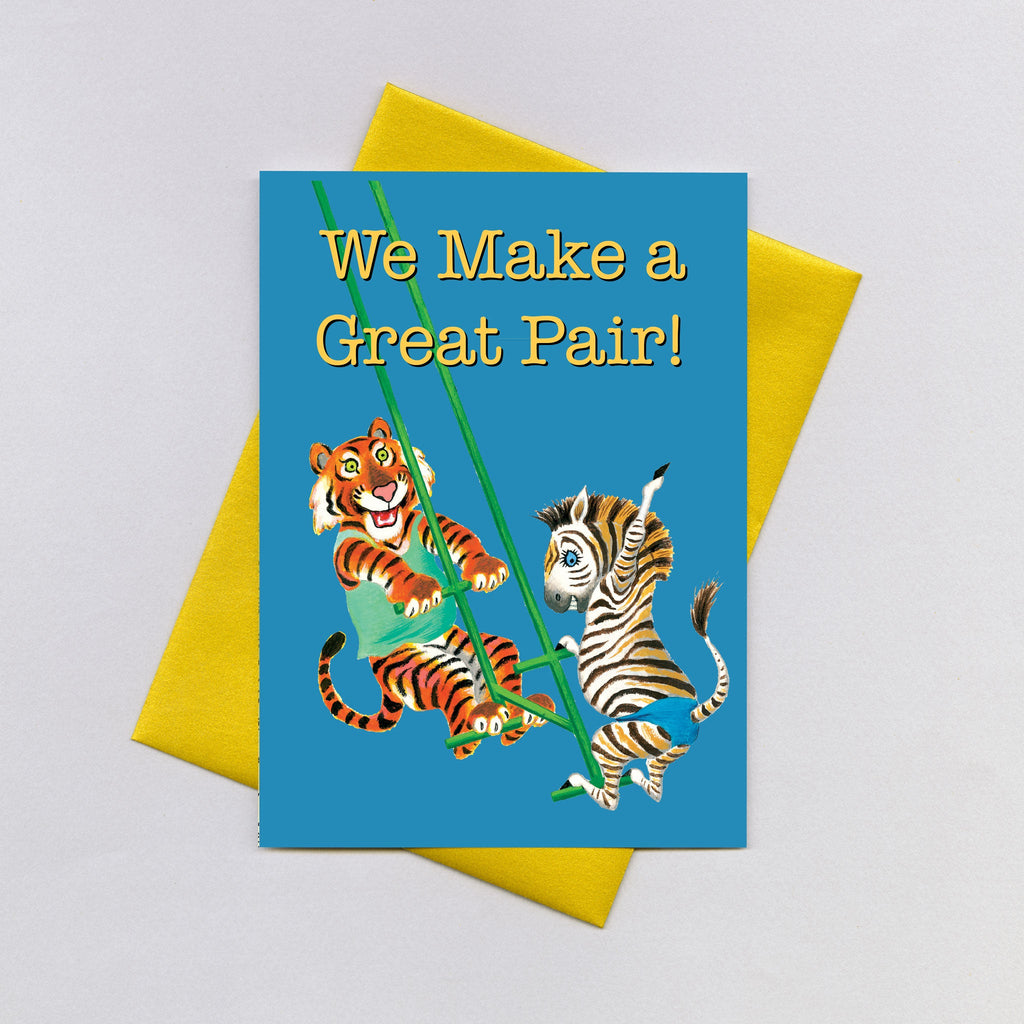 Tiger & Zebra on a Swing - Anniversary Greeting Card