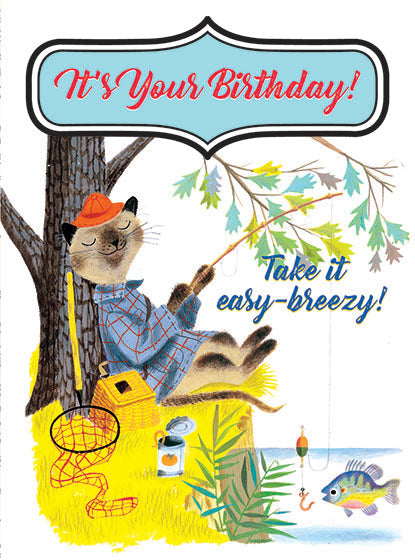 Fisherman Cat - Birthday Greeting Card