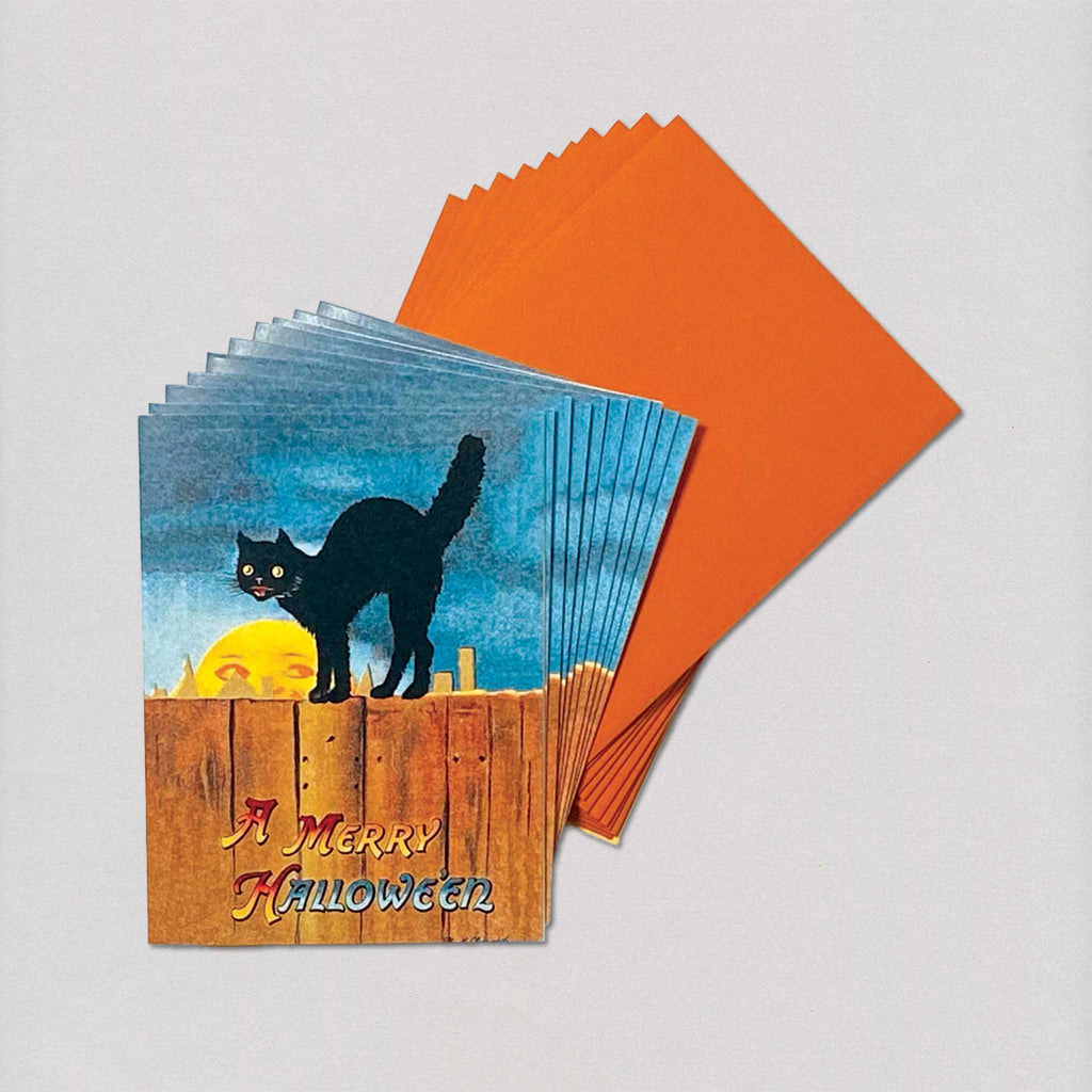 Black Cat on a Fence - Boxed Halloween Greeting Cards