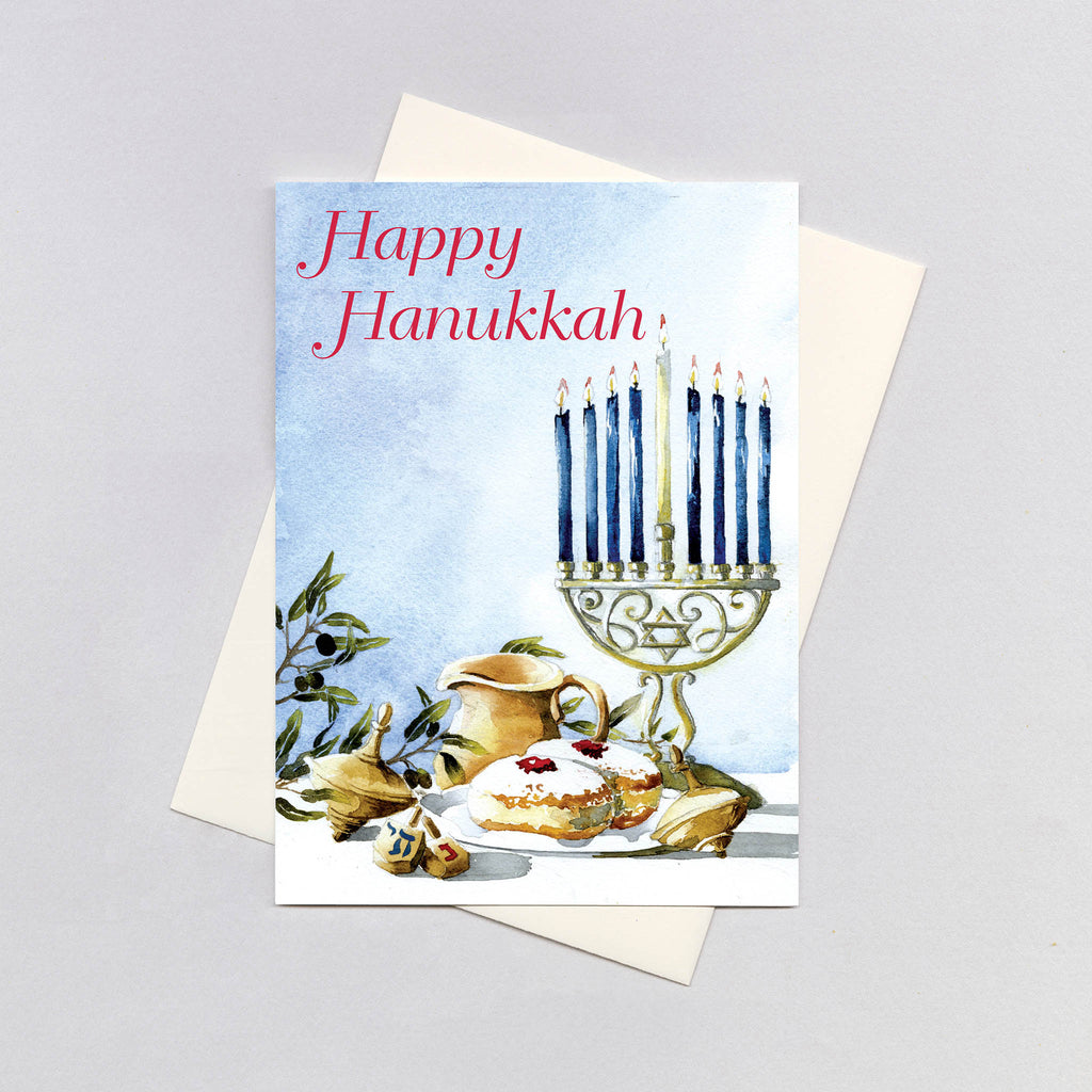 Dreidel and Candles - Hanukkah Greeting Card
