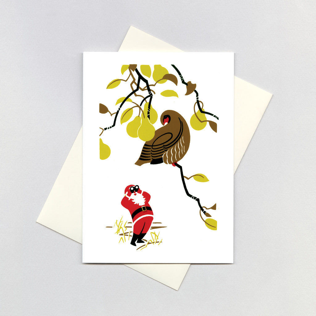 Santa & Quail - Christmas Greeting Card