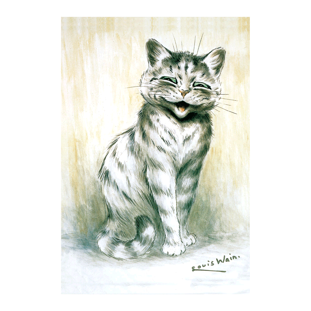 Smiling Grey Tiger Cat - Louis Wain Greeting Card