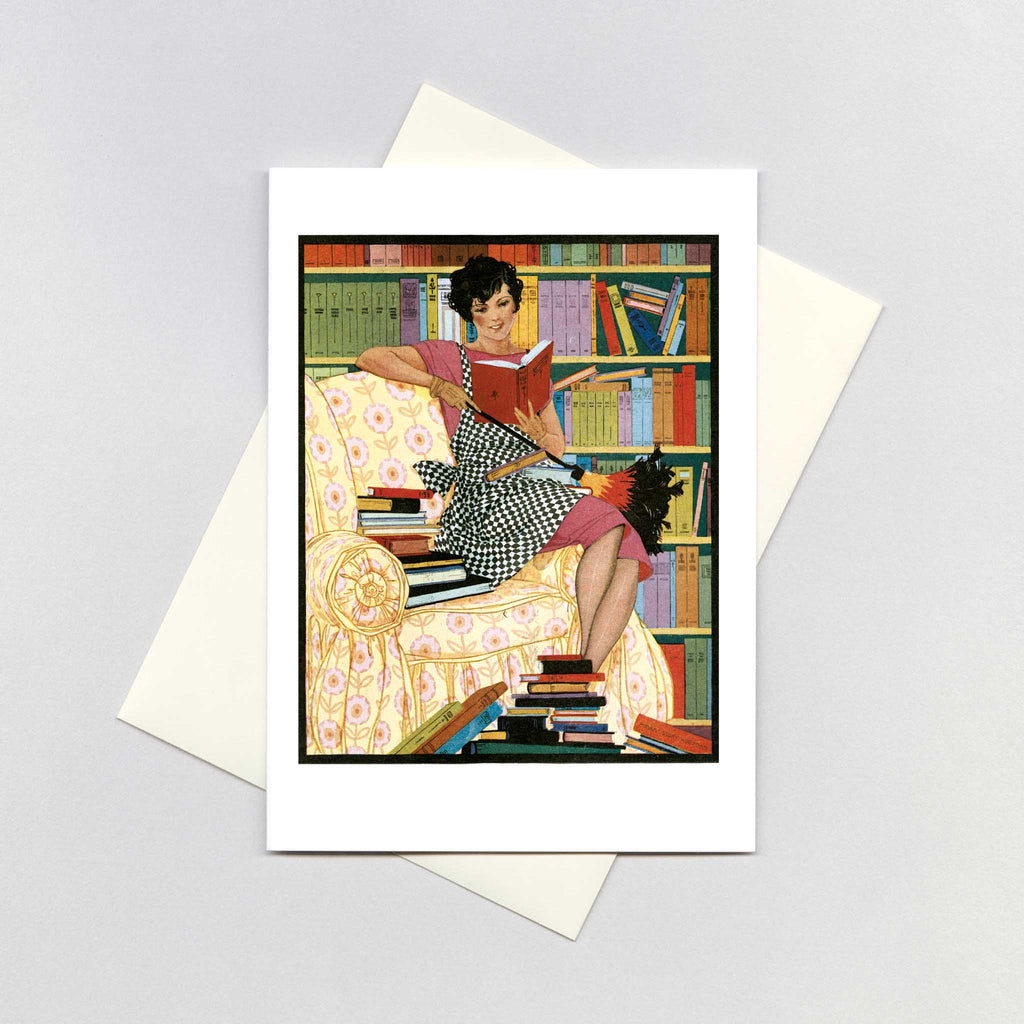 Woman with a Duster - Books & Readers Greeting Card
