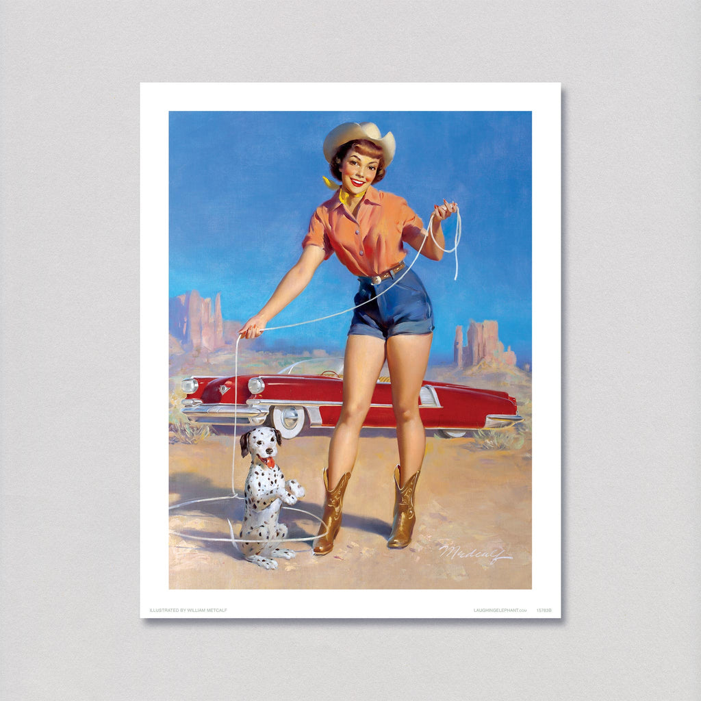Cowgirl with a Puppy - Pin Up Girls Art Print