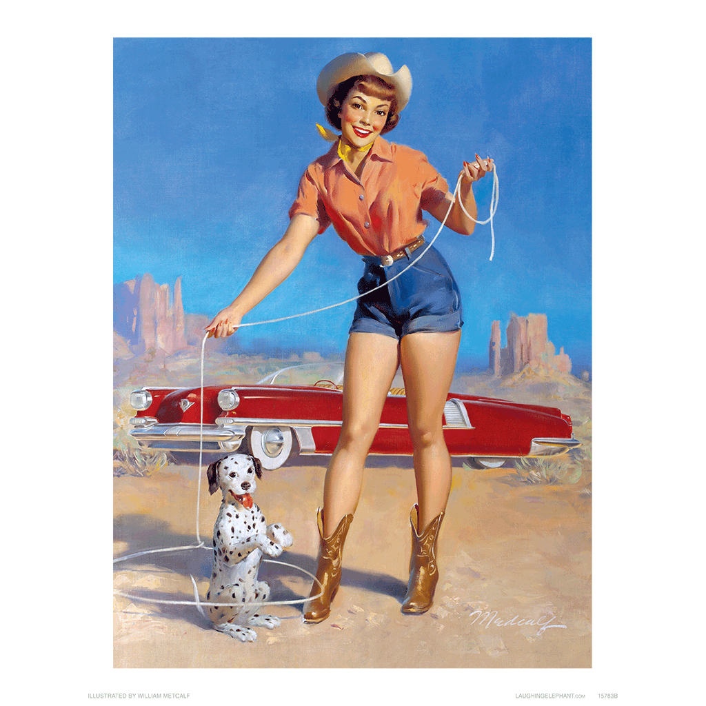 Cowgirl with a Puppy - Pin Up Girls Art Print