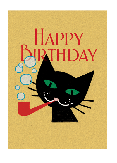 Cat With Pipe - Birthday Greeting Card