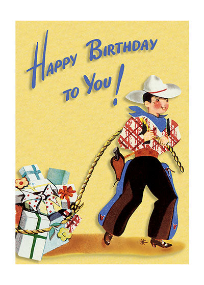 A Little Cowboy Lassos Some Gifts - Birthday Greeting Card – Laughing  Elephant Wholesale