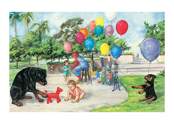 Carl and Balloons - Good Dog Carl Greeting Card