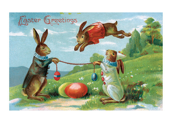 Rabbits Jumping Eggs - Easter Greeting Card